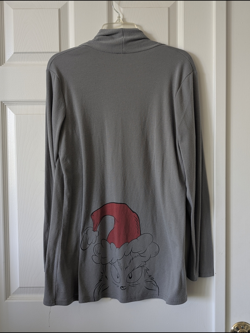 Grinch Christmas Gray Open Front Cardigan Holiday Sweater